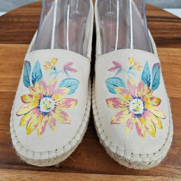 LOFT Espadrilles Shoes 7.5 M Natural Floral Leaf Embroidered Comfort Casual Boho - Picture 5 of 16